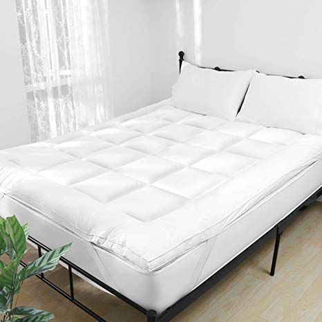 Veken Queen Mattress Topper, Hypoallergenic Down Alternative Mattress Pad with Anchor Bands, 100% Cotton Premium Hotel Quality Pillowtop Bed Mattress Topper Pad, White, 2" H