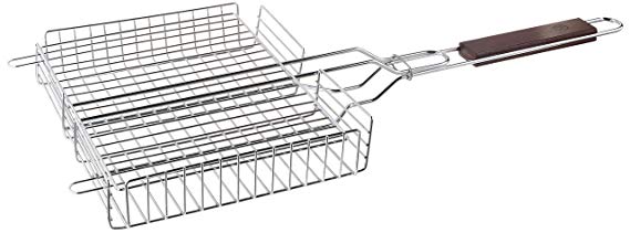 Outset QC71 Chrome Grill Basket with Rosewood Handle