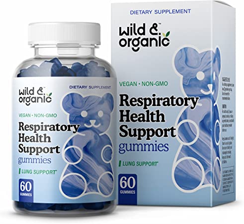 Wild & Organic Lung Health Support Gummies - Daily Supplement to Aid Respiratory System - Mullein, Pine Bark, Chaga, Cordyceps, Reishi, Stinging Nettle, Red Panax Ginseng, Vitamin C - 60 Chewables