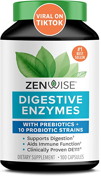 Zenwise Probiotic Digestive Multi Enzymes, Probiotics for Digestive Health, Bloating Relief for Women and Men, Enzymes for Digestion with Prebiotics and Probiotics for Gut Health - 100 Count…