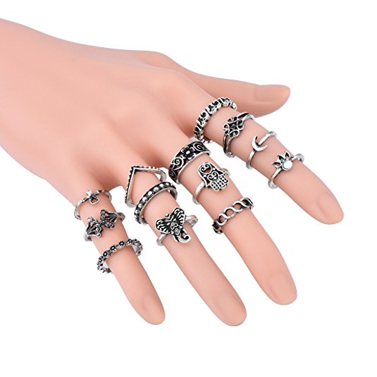 Monily Retro Multi-piece Sets Of Carved Alloy Finger Rings Woman Jewellery Flower Elephant Moon