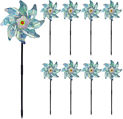 Cooraby 9 Pack Bird Repellent Pinwheels Holographic Mylar Pin Wheel Spinners Scare Off Birds and Pests