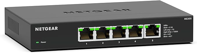 NETGEAR 5 Port 2.5 GB Switch, Multi-Gigabit Ethernet Switch (MS305) with 5 x 1G/2.5G, Desktop or Wall Mount, and Limited 3 Year Protection