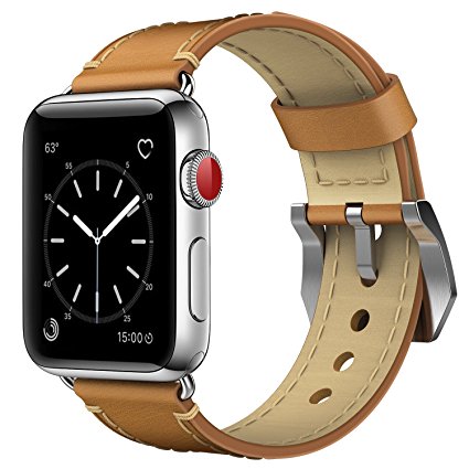 For Apple Watch Band 42mm, Apple Watch Band Genuine Leather iWatch Bands 42mm Men Light Brown