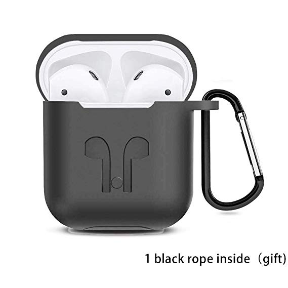 Airpods Waterproof Silicone Hang Case,Airpods Accessories Kits Protective Silicone Cover and Skin , Anti-Lost Carabiner, Silicone Sealing, Charging Compatiable with Apple AirPods 1st/2nd（Grey)