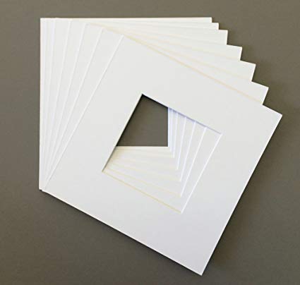 Pack of 10 12x12 Square White Picture Mats with White Core Bevel Cut for 8x8 Pictures