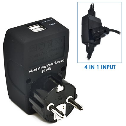 Ceptics 2 USB Schuko Travel Adapter 4 in 1 Power Plug (Type E/F) - Universal Socket