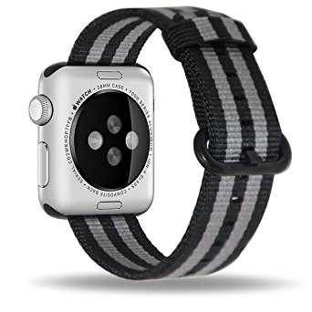 Apple Watch 42mm Band, HuanlongTM 2016 Newest Fine Woven Nylon Strap Replacement Wrist Band for Apple Watch iWatch (Nylon black/gray 42mm)