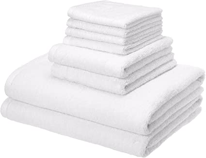 AmazonBasics Quick-Dry Bathroom Towels, 100% Cotton, 8-Piece Set, White