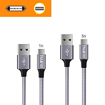 Micro USB Cable,EnacFire Reversible PowerLine [1*1ft,1*5ft] Premium Nylon Braided Micro USB Cable High Speed USB 2.0 A Male to Micro B Sync and Charging Cable Cord (Gun) …