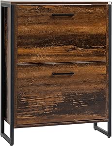 HOMCOM Industrial Shoe Cabinet with 2 Flip Drawers, Narrow Shoe Storage Cabinet for 12 Pairs, Freestanding Slim Shoe Rack for Entryway, Hallway, Rustic Brown