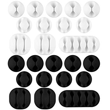 24 Pieces 3M Adhesive Cable Clips Viaky Wire Management Desk Cable Organizer Cord Clips Cable Holder Clamps - Home, Office, Cubicle, Car, Nightstand, Desk Accessories-Black White