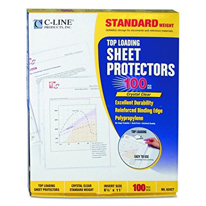 C-Line Top Loading Standard Weight Poly Sheet Protectors, Clear, 8.5 x 11 Inches, 100 per Box (62027)