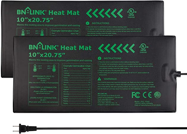 BN-LINK Durable Seedling Heat Mat Warm Hydroponic Heating Pad Waterproof 10" x 20.75" - 2 Pack