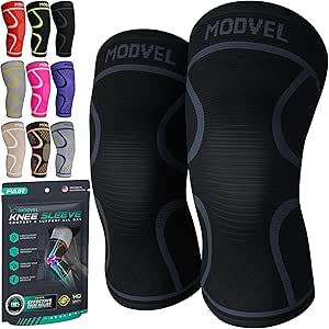 Modvel Compression Knee Brace for Women & Men - 2 Pack Knee Brace for Women Running Knee Pain, Knee Support Sleeve, Workout Sports Braces for Meniscus Tear ACL & Arthritis Pain Relief Black Large