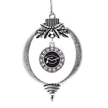 Inspired Silver - Graduation Charm Ornament - Silver Circle Charm Holiday Ornaments with Cubic Zirconia Jewelry