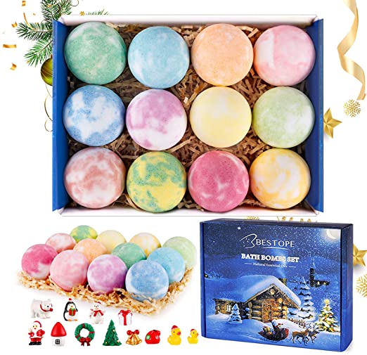 BESTOPE Christmas Bath Bombs for Kids with Toy Inside,Handmade Bubble Bath Bombs, Fizzies with Natural Dead Sea Salt Cocoa and Shea Essential Oils, Christmas Surprise Gift for Girls & Boys