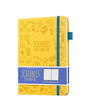 Scribbles That Matter (Iconic version) Dotted Journal Notebook Diary A5 - Elastic Band - Beautiful Designer Cover - Premium Thick Paper (Yellow)