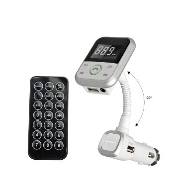 Perbeat Bluetooth Handsfree Car Kit with FM Transmitter with USB Charging port and remote control, USB/SD card (Silver)