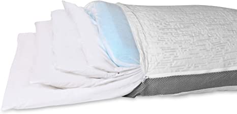 Roore Layer Pillow Silver Infused Bamboo Cover Adjustable Layer Pillow with Memory Foam and Down Alternative Layers Bed Pillow for Side Back and Stomach Sleeper (Queen)