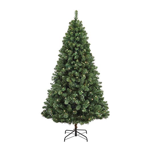 NOMA 6.5-Foot Pre-lit Christmas Tree with Lights | Kawartha | 200 Clear Warm White LED Bulbs | 800 Branch Tips