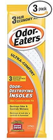 Odor-Eaters Ultra Comfort Odor-Destroying Insoles, One Size Fits All, Economy Pack, 3 Pairs per Pack, (Case of 3 Packs)