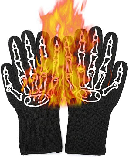 Heat Resistant Gloves Protective Gloves Oven Mitts BBQ Gloves Barbecue Gloves Grill Gloves Kitchen Gloves Best Cooking Silicone Gloves For Barbecue Grilling Boiling Outdoor and Kitchen (Black Gloves)