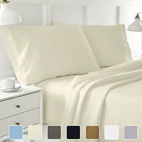 Cottington Lane 400 Thread count Sateen Weave Sheen & Softer feel 4 Pieces Bed Sheet Set 100% Pure Natural Cotton Super finish fit Mattress up to 15 Inches deep pocket. (Queen, Solid Ivory)
