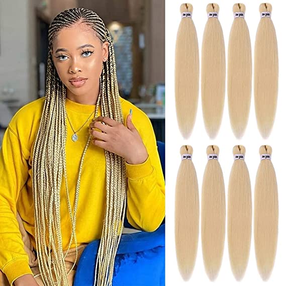 Pre Stretched Braiding Hair 26 Inch 8 Packs Professional Soft Yaki blonde braiding Hair For Braids Hot Water Setting Synthetic Crochet Hair Extensions(#613)