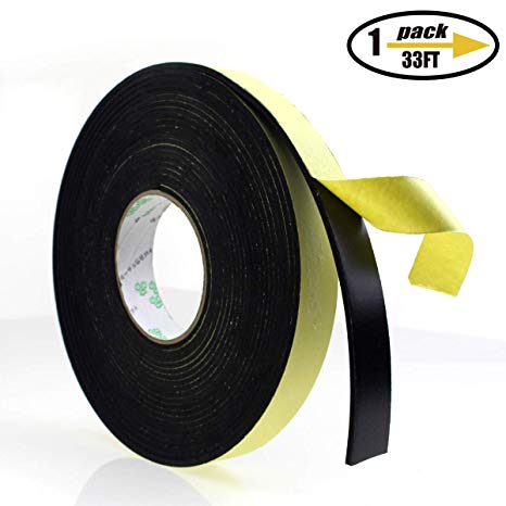 Foam Insulation Tape Adhesive, Seal, Doors, Weatherstrip, Waterproof, Plumbing, HVAC, Windows, Pipes, Cooling, Air Conditioning, Weather Stripping, Craft Tape (33 Ft x 1/8" x 1")