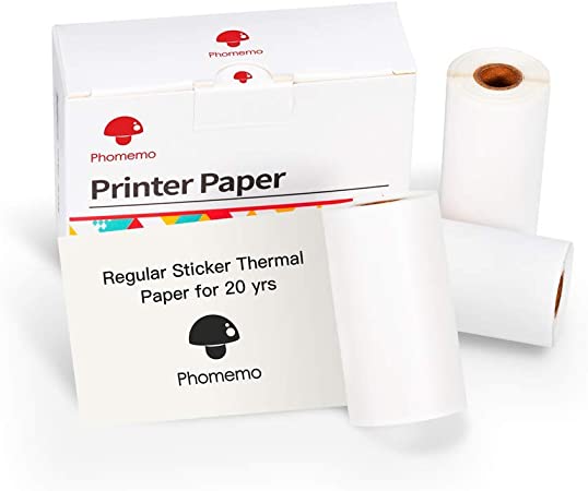 Phomemo White Self-Adhesive Thermal Paper for Phomemo M02/M02 Pro/M02S/M03, Storage Time 20 Years, 50mm x 3.5m, Diameter 30mm, 3 Rolls