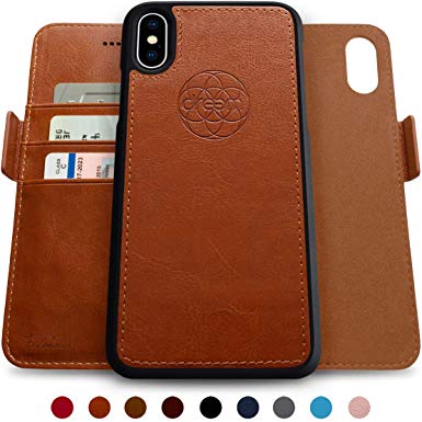 Dreem Fibonacci 2-in-1 Wallet-Case for iPhone Xs Max Magnetic Detachable Unbreakable TPU Slim-Case, Wireless Charge, RFID Protection, 2-Way Stand, Luxury Vegan Leather, Gift-Box - Caramel
