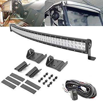 50'' 288W LED Curved Light Bar Spot/Flood Combo Beam w/Wiring Kit & Upper Roof Windshield Pro-fit Cage Mounting Brackets Compatible with 2013-2020 Polaris Ranger 570 900 1000