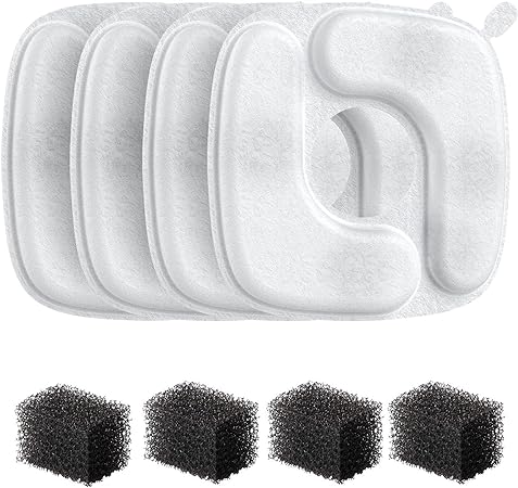 Veken Original Design 8 Pack Replacement Filters & Sponges Set for 67oz, 95oz, 135oz Automatic Pet Fountain and 84oz Stainless Steel Cat Water Fountain Dog Water Dispenser