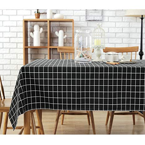 Bringsine Fashion Classic Square Cotton Linen Black Check Washable Tablecloth Vintage Dinner Picnic Table Cloth Home Decoration Assorted Size