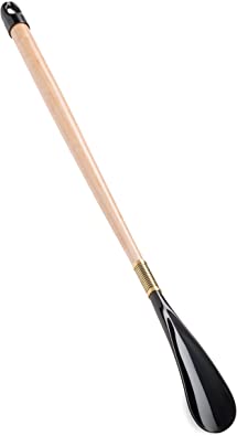 Long Shoe Horn - 25 Inches - MADE IN THE USA - Flexible Spring - Solid Maple Wood Handle - Hanger Cap