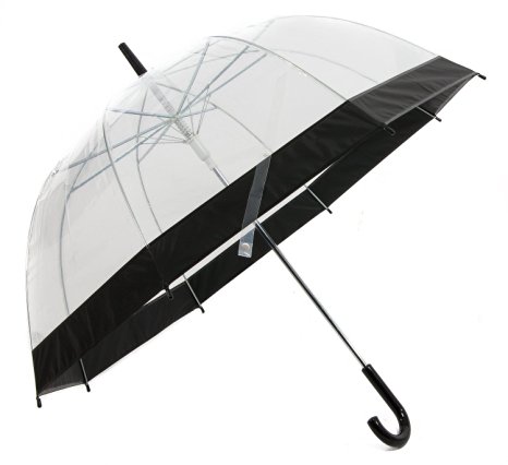 Pier 17 Clear Bubble Umbrella with Birdcage Structure and Vinyl Trim.
