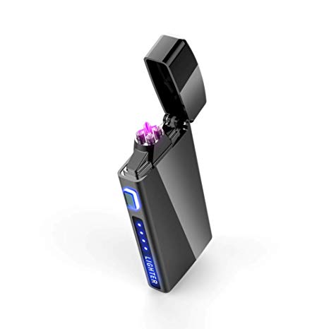 Dual Arc Plasma Lighter with Battery Indicator and Stylish Box, Windproof Rechargeable Flameless Electric Lighter with for Fire Outdoors Adventure Camping Hiking