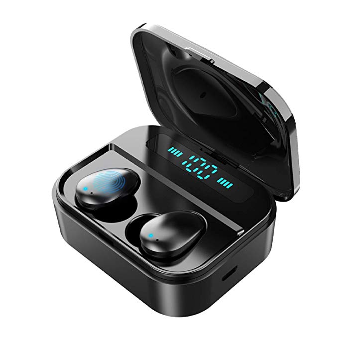Earbud Headphones, 5.0 True Wireless Earbuds Deep Bass HiFi Stereo Sound 130H Playtime Bluetooth Earphones Smart LCD Digital Display Call Headset with 3600mAh Charging Case and Built in Mic