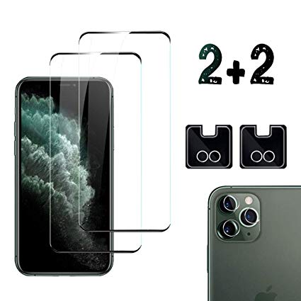 [2Pack] iPhone 11 Pro Screen Protector & [2Pack] Camera Lens Protector, Full-Coverage Tempered Glass Anti-Scratch, Bubble Free, Case Friendly Screen Protector and Ultra-Thin Clear HD Camera Protector