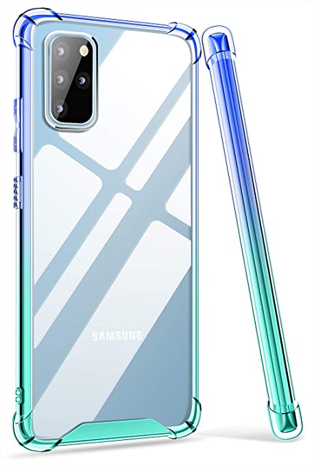 ANSIWEE Galaxy S20 6.2 Inch Case, Compatible Slim Soft Color Gradient and Clear Hard Back Shock Drop Proof Impact Resist Extreme Durable Teal Case for Samsung Galaxy S20 5G (Blue Green)