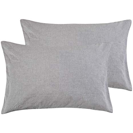 NTBAY Queen Size Pillowcases Set of 2, 100% Stone Washed Cotton, Reduces Allergies and Respiratory Irritation, Vintage Style, Breathable, Grey