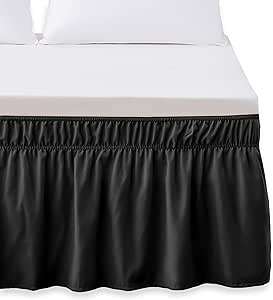 Elegant Comfort Luxurious Wrap Around Elastic Solid Ruffled Bed Skirt, with 16 Inch Tailored Drop - Easy Fit, Premium Quality Wrinkle and Fade Resistant - Full/Twin, Black