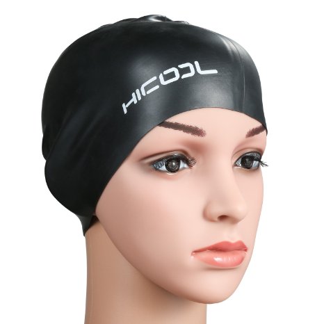 Swim Cap, Hicool High-Quality Purity series Waterproof Earmuffs Silicone Swim Cap For Men And Women