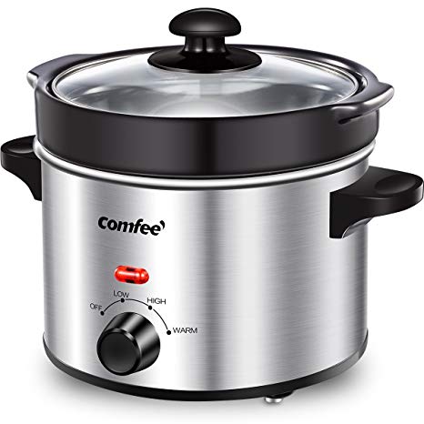 Slow Cooker, CrockPot, Slow Cooker Pot, Stainless Steel Crocker, Temperature Setting, 2 Qt Slow Cooker by Comfee