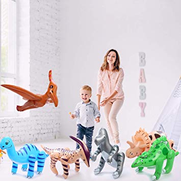Fun Central BC545 Pack of 6 pcs 24 Inch Inflatable Dinosaurs, Dinosaurs Vinyl, Dinosaur inflatable Pool, Jumbo Dinosaurs -for Children Party Favors, Pool, Prizes, Birthday Gifts, Decorations- Assorted