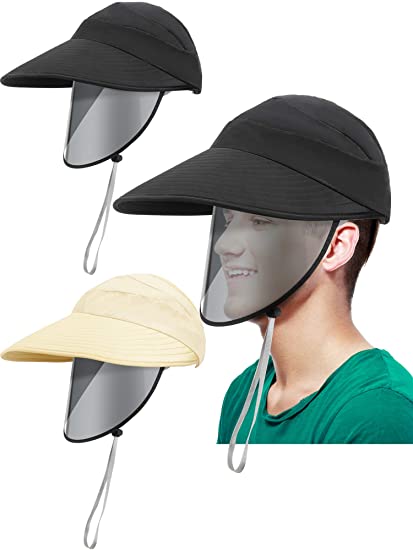 2 Pieces Wide Brim Hat with Facial Protective Sun Visor Hats Face Protective Cap UV Protection Fishing Hat Face Covering Shield with Detachable Visor