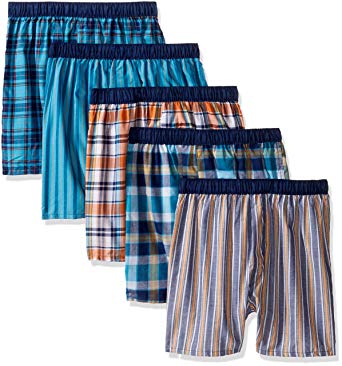 Fruit of the Loom Boys' Woven Boxer, Exposed Covered Waistband (Pack of 5)