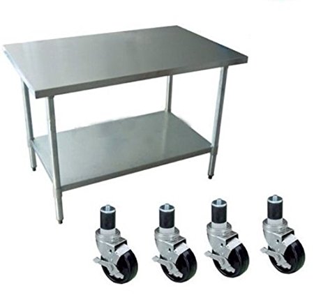 DuraSteel 24" x 48" x 35" Height Worktable Stainless Steel Food Prep With 4 Caster Wheels Work Table- Commercial Grade Work Table - Good For Restaurant, Business, Warehouse, Home, Kitchen, Garage