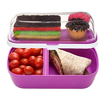 Leakproof Bento Lunch Box with Lid - Personalized Japanese Food Container with Removable Clear Liner Becomes Upper Fruit Bowl - Includes Cutlery Set - Microwave, Freezer & Dishwasher Safe